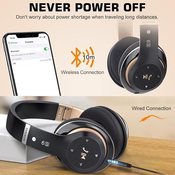 Audífonos Bluetooth 6S Over-Ear con Radio FM