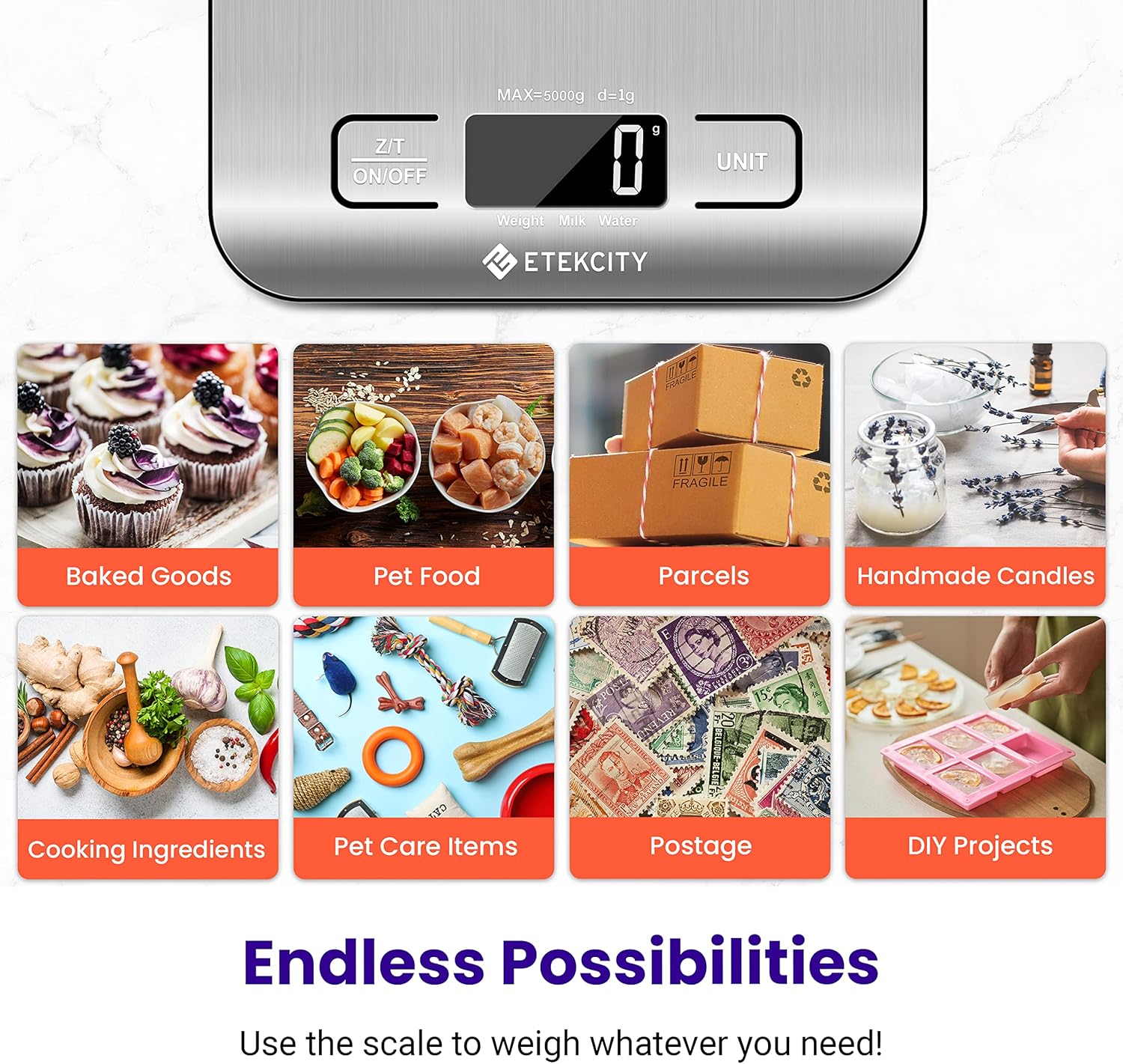 Báscula de Cocina Digital Etekcity – Acero Inoxidable 304, 11 lbs