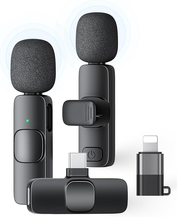 Paquete de 2 micrófonos de solapa inalámbricos para iPhone, iPad y teléfono Android