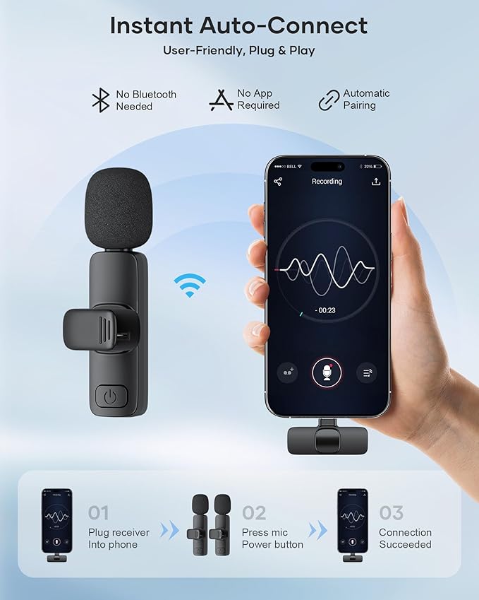 Paquete de 2 micrófonos de solapa inalámbricos para iPhone, iPad y teléfono Android