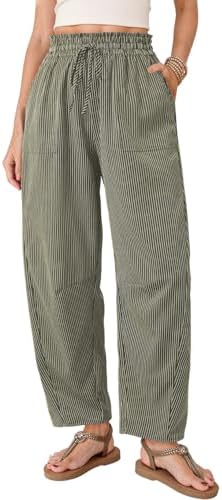 Dokotoo Pantalones casuales a rayas para mujer, cintura alta